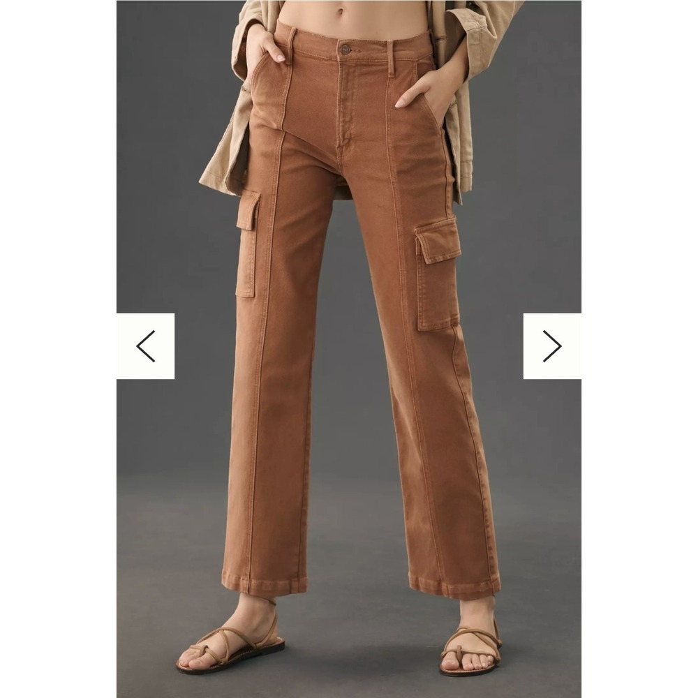 Mother The Rambler Cargo Ankle Jeans Glazed Ginger Brown Size 32 Wide Leg NWT